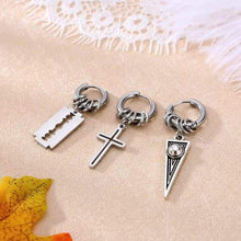 Load image into Gallery viewer, 1Pcs European Cross Blade Triangle Small Hoop Earring Personality Ancient Silver Color Earrings For Women Men Jewelry E150 - Ear Jewelry