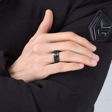 Load image into Gallery viewer, 8mm Steampunk Titanium Gear Wheel Pinion Bolts Ring Black Zirconium Wedding Band Rivet