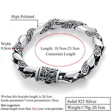 Load image into Gallery viewer, 925 Silver Bracelet Men Vintage Punk High Polished Auspicious Flowers Embossed Bracelets Handmade Thai Silver Jewelry