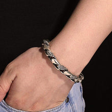 Load image into Gallery viewer, 925 Silver Bracelet Men Vintage Punk High Polished Auspicious Flowers Embossed Bracelets Handmade Thai Silver Jewelry