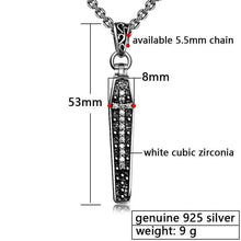 Load image into Gallery viewer, 925 Silver Cross Open Coffin Skull Pendant White Cubic Zirconia Skeleton Pendants Biker Necklace Sterling Gothic Jewelry