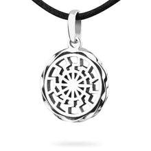 Load image into Gallery viewer, 925 Sterling Silver Black Sun Wheel Necklace Sonnenrad Pendant Occult Symbol Kolovrat Warrior Amulet Talisman Pagan Norse Viking Jewelry for Men Women/Handmade