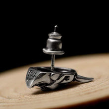 Load image into Gallery viewer, 925 Sterling Silver Skull Stud Mens Earrings White (Cubic Zircon) Stone Eye World of Warcraft Biker Rock Gothic Jewelry