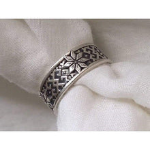 Load image into Gallery viewer, 925 Sterling Silver Viking Ring Alatyr Unique Norse Wedding Band Rings for Men Women Celtic Pagan Jewelry Ancient Good Energy Amulet Wiccan Slavic Solar Symbol/Handmade