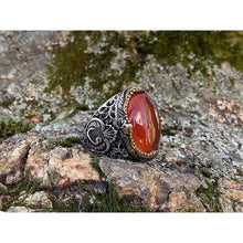 Load image into Gallery viewer, 925K Stamped Sterling Silver Men Red Agate (Aqeeq) Ring I1Q