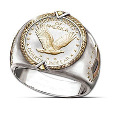 Load image into Gallery viewer, American Eagle Quarter Dollar Coin Signet Ring (Gold + Silver)