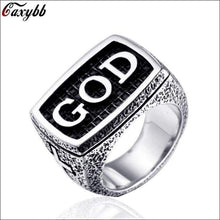 Load image into Gallery viewer, religous-jesus-cross-ring-amulet-jewlry-gold-black-rosegold-stainless-steel-letter-initials-letter-monogram-bible-rings-women-5-colors