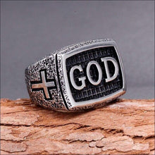 Load image into Gallery viewer, religous-jesus-cross-ring-amulet-jewlry-gold-black-rosegold-stainless-steel-letter-initials-letter-monogram-bible-rings-women-5-colors