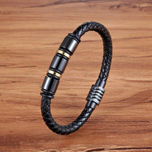 Load image into Gallery viewer, ASHMITA Genuine Leather Bracelet for Men Black Stainless Steel Magnetic Clasp Cuff Bangle 8.5 Inch - Pendant Necklace