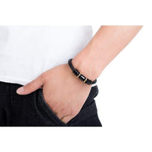 Load image into Gallery viewer, ASHMITA Genuine Leather Bracelet for Men Black Stainless Steel Magnetic Clasp Cuff Bangle 8.5 Inch - Pendant Necklace