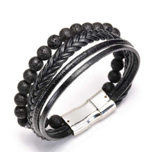 Load image into Gallery viewer, ASHMITA Mens Bead Leather Bracelet Magnetic-Clasp Braided Multi-Layer Wrap Bracelet 8 Inch - Jewelry