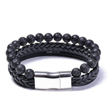 Load image into Gallery viewer, ASHMITA Mens Bead Leather Bracelet Magnetic-Clasp Braided Multi-Layer Wrap Bracelet 8 Inch - Jewelry