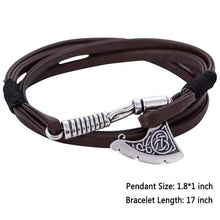 Load image into Gallery viewer, Axe Bracelet Viking Slavic Perun Axe Pendant Mens Multi-Layer Leather Wrap Bracelet (G-Axe Brown)... - Pendant Necklace