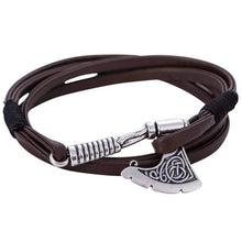 Load image into Gallery viewer, Axe Bracelet Viking Slavic Perun Axe Pendant Mens Multi-Layer Leather Wrap Bracelet (G-Axe Brown)... - Pendant Necklace