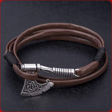 Load image into Gallery viewer, Axe Bracelet Viking Slavic Perun Axe Pendant Mens Multi-Layer Leather Wrap Bracelet (G-Axe Brown)... - Pendant Necklace