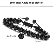 Load image into Gallery viewer, Beaded Bracelets for Men Black Onyx - 8mm Tiger Eye Stone Beads Bracelet Adjustable Natural Matte Agate Onyx Yoga Essential Oils Anxiety