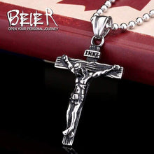Load image into Gallery viewer, BEIER Christ Jesus Pendant Necklace 316L Stainless Steel Cross Chain Heavy Men Jewelry Gift Religious Jewelry BP8-083