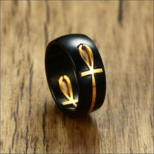 Load image into Gallery viewer, Black + Gold Cross Ring / Wedding Band for Men (Stainless Steel)