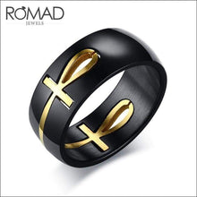 Load image into Gallery viewer, Black + Gold Cross Ring / Wedding Band for Men (Stainless Steel)