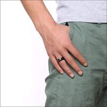 Load image into Gallery viewer, Black + Gold Cross Ring / Wedding Band for Men (Stainless Steel)