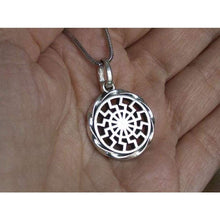 Load image into Gallery viewer, Black Sun Wheel Sterling Silver Pendant Necklace for Men Women Occult Wiccan Pagan Sonnenrad Kolovrat Warrior Talisman Solar Amulet Norse Handcrafted Jewelry/Additional Option -Sterling Silver Chains