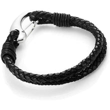 Load image into Gallery viewer, Braided Black Genuine Leather Bracelet with Locking Stainless Steel Clasp (Black, Silver, Length 8")