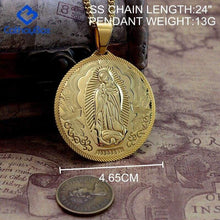 Load image into Gallery viewer, Catholic Gift Lady of Guadalupe Round Pendant Silver Gold Tone Medal Necklace Chain 24 - Pendant Necklace