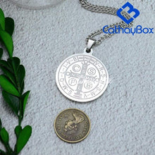 Load image into Gallery viewer, Catholic Gifts Jewelry Mens Silver Tone Stainless Steel Patron Saint St. Benedict Holy Medals Pendant Necklace - Pendant Necklace