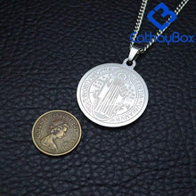 Load image into Gallery viewer, Catholic Gifts Jewelry Mens Silver Tone Stainless Steel Patron Saint St. Benedict Holy Medals Pendant Necklace - Pendant Necklace