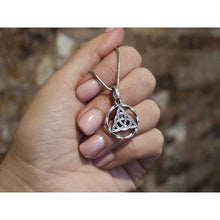 Load image into Gallery viewer, Celtic Triquetra Trinity Knot Pendant Necklace 925 Sterling Silver Infinity Circle Symbol Charm Good Luck Endless Love Amulet Irish Witchcraft Jewelry for Women Handmade/Option - Silver Chains