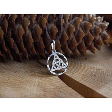 Load image into Gallery viewer, Celtic Triquetra Trinity Knot Pendant Necklace 925 Sterling Silver Infinity Circle Symbol Charm Good Luck Endless Love Amulet Irish Witchcraft Jewelry for Women Handmade/Option - Silver Chains