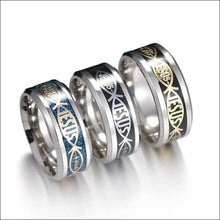 Load image into Gallery viewer, religous-jesus-cross-ring-amulet-jewlry-gold-black-rosegold-stainless-steel-letter-initials-letter-monogram-bible-rings-women-5-colors