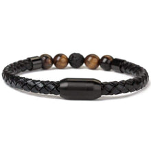Load image into Gallery viewer, Ckysee Magnetic Clasp Leather Bracelet with Howlite Tiger Eye Lava Energy Healing Healing Stones Gift for Men 8.5 - Jewelry