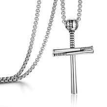 Load image into Gallery viewer, Cross Necklace for Men WomenAthletes Cross Pendant Sports Stainless Steel Baseball + Baseball Bat - 7454927011