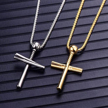Load image into Gallery viewer, Cross Necklace for Men WomenAthletes Cross Pendant Sports Stainless Steel Baseball + Baseball Bat - 7454927011