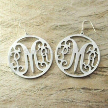 Load image into Gallery viewer, Custom Monogram Earrings with circle around hand stamped earrings alloy earrring Gold color - Ear Jewelry