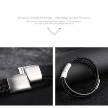 Load image into Gallery viewer, ExEcharge Alloy with Leather Bracelet Stainless Steel with PU Leather Multi-Layer Braided Cuff Wrap Magnetic-Clasp Bracelets for