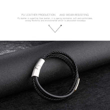 Load image into Gallery viewer, ExEcharge Alloy with Leather Bracelet Stainless Steel with PU Leather Multi-Layer Braided Cuff Wrap Magnetic-Clasp Bracelets for