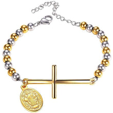 Load image into Gallery viewer, FaithHeart Cross Bracelet Bible Verse Prayer Jewelry Stainless Steel/18K Gold Plated Resilient Beads Chain Bracelet Christian Praying Hands