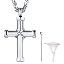 Load image into Gallery viewer, FaithHeart Cross Cremation Urn Necklace Women Men Stainless Steel Memento Jewelry Pet Ashes/Perfume Keepsake Pendant Necklace for Memory
