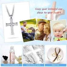Load image into Gallery viewer, FaithHeart Cross Cremation Urn Necklace Women Men Stainless Steel Memento Jewelry Pet Ashes/Perfume Keepsake Pendant Necklace for Memory
