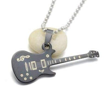 Load image into Gallery viewer, Fashion Silver Blue Black Stainless Steel Music Guitar Pendant Necklace Jewelry For Women & Men Chain 60cm Long - Pendant Necklace
