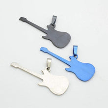 Load image into Gallery viewer, Fashion Silver Blue Black Stainless Steel Music Guitar Pendant Necklace Jewelry For Women & Men Chain 60cm Long - Pendant Necklace