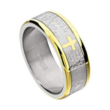 Load image into Gallery viewer, FlameReflection Stainless Steel Tungsten Titanium Men's Band Christian Holy Cross Lord's Prayer Ring Catholic Religious Bible Verse Engraved w Personalize Engrave SPJ
