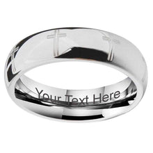 Load image into Gallery viewer, FlameReflection Stainless Steel Tungsten Titanium Men's Band Christian Holy Cross Lord's Prayer Ring Catholic Religious Bible Verse Engraved w Personalize Engrave SPJ
