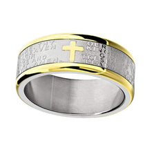 Load image into Gallery viewer, FlameReflection Stainless Steel Tungsten Titanium Men's Band Christian Holy Cross Lord's Prayer Ring Catholic Religious Bible Verse Engraved w Personalize Engrave SPJ