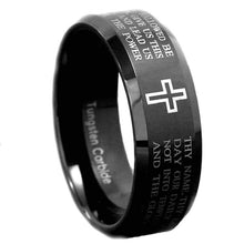 Load image into Gallery viewer, FlameReflection Stainless Steel Tungsten Titanium Men's Band Christian Holy Cross Lord's Prayer Ring Catholic Religious Bible Verse Engraved w Personalize Engrave SPJ