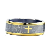 Load image into Gallery viewer, FlameReflection Stainless Steel Tungsten Titanium Men's Band Christian Holy Cross Lord's Prayer Ring Catholic Religious Bible Verse Engraved w Personalize Engrave SPJ
