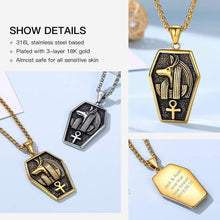Load image into Gallery viewer, Gold Anubis God of Death Necklace Egyptian Protection Jewelry Stainless Steel Ankh Cross of Life Amulet Pendant Charm for Men Women -