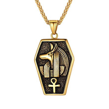 Load image into Gallery viewer, Gold Anubis God of Death Necklace Egyptian Protection Jewelry Stainless Steel Ankh Cross of Life Amulet Pendant Charm for Men Women -